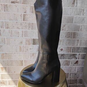 Steve Madden Bixby Black Leather Knee High Block Heel Pointed Toe Boots Size 9